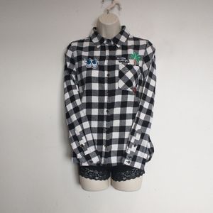 Medium Blk & White Forever 21 Button-Up Flannel